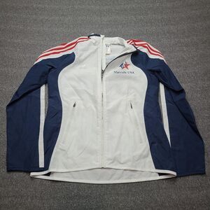 Adidas Jacket Womens Small White Blue Maccabi USA 19th Maccabiah Full Zip Team